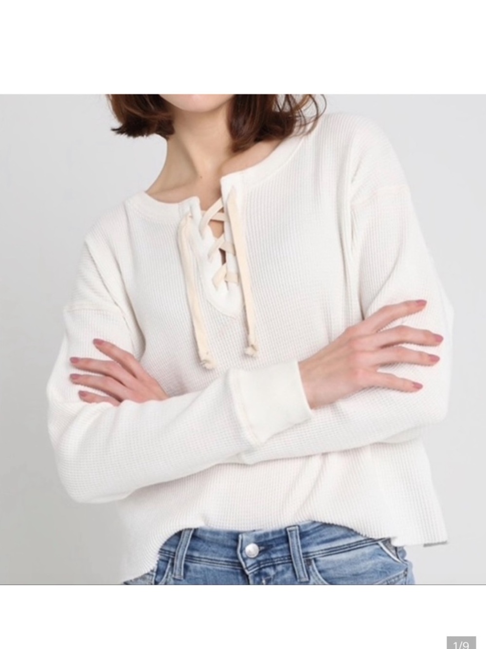 Abercrombie & Fitch Gray Waffle Lace-Up Pullover